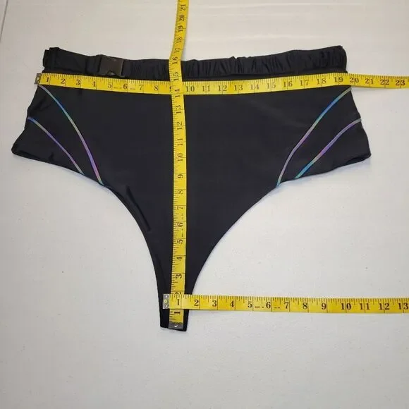 iHeartRaves Turn Up The Lights Black High-Waisted Reflective Rave Bottoms - Picture 9 of 9